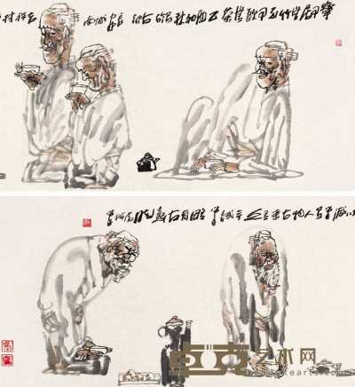 杨晓阳 2005年作 饮茶图 镜心 48×178cm